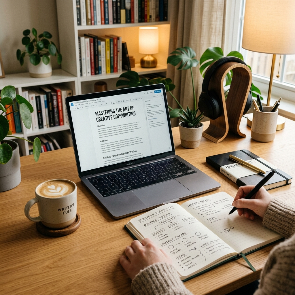 Creative copywriting workplace graphic