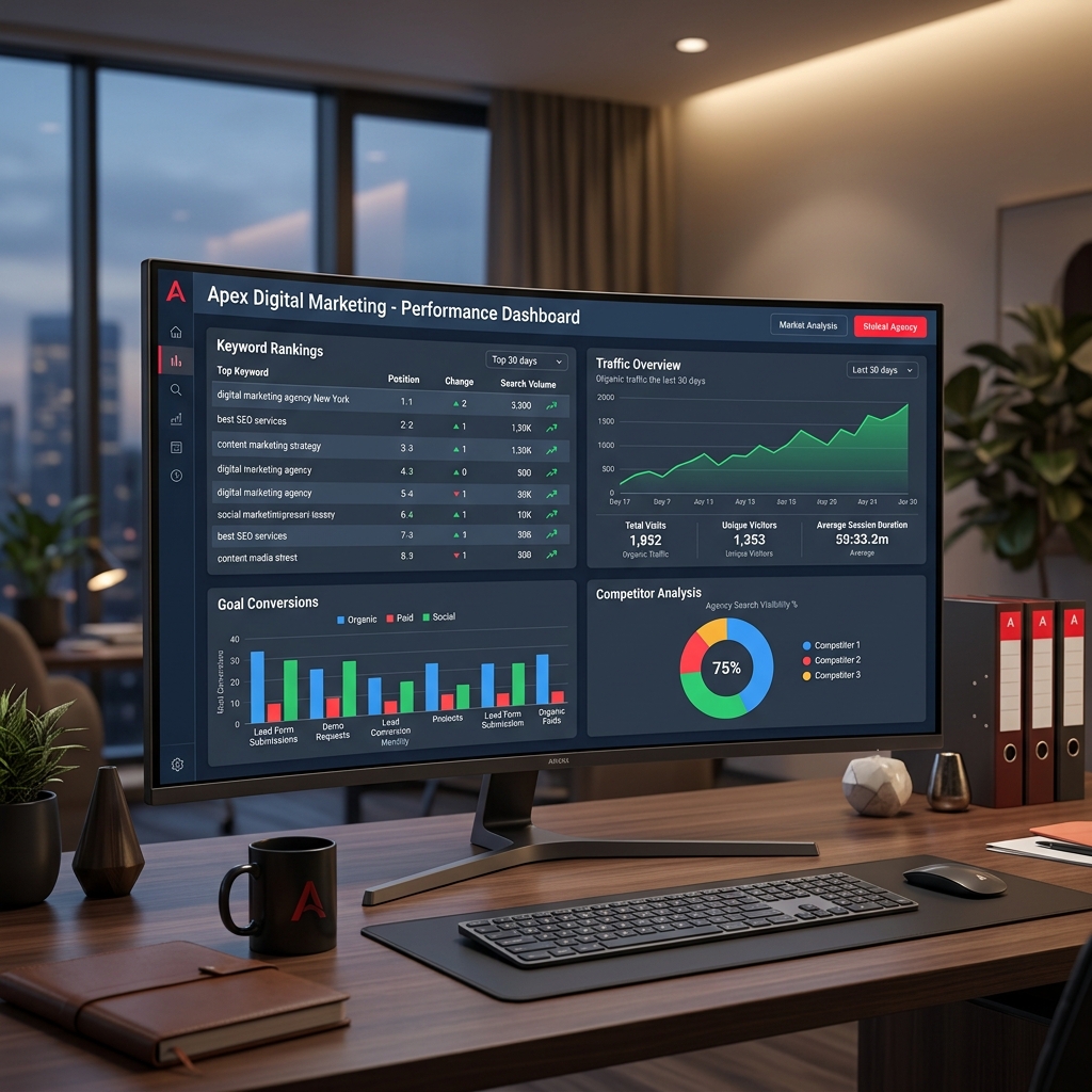 SEO analytics dashboard graphic